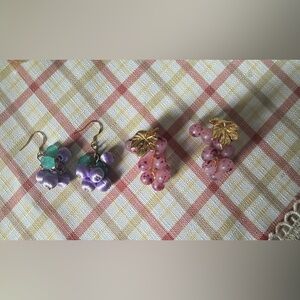 Cute Grape Cluster Earrings Set – 2 Pairs + 925 Sterling Hooks (Purple & Pink)
